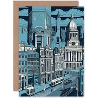 Artery8 Bellfast City Centre Cityscape City Hall Linocut Travel Birthday Card