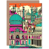Artery8 Brighton Royal Pavilion Palace Vibrant Linocut Travel Birthday Card