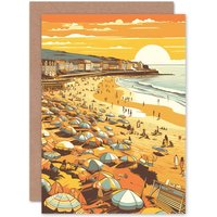 Artery8 Summer Sunset at Busy Sandy Promenade Beach Travel Birthday Card