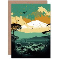 Artery8 Mount Fuji Sunrise Landscape in Teal Blue & Tan Travel Birthday Card