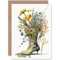 Artery8 Spring Wildflower Bouquet Stiletto Military Boot Flowers Nature Birthday Card