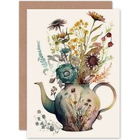 Artery8 Flower Bouquet in a Floral Pattern Ceramic Teapot Flowers Nature Birthday Card