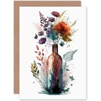 Artery8 Wine Bottle with Spring Wildflower Floral Bouquet Flowers Nature Birthday Card
