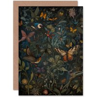 Artery8 William Morris Style Plants Birds & Butterflies Nature Birthday Card