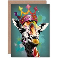 Artery8 Giraffe Wearing Rainbow Crown King Queen Pop Art Funny Animals Birthday Card