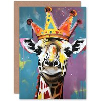 Artery8 Giraffe Wearing a Crown King Queen Modern Pop Art Funny Animals Birthday Card