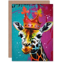 Artery8 King Queen Giraffe Wearing a Crown Modern Pop Art Funny Animals Birthday Card