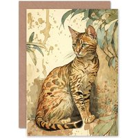 Artery8 Birthday Card Marble Coat Bengal Cat Perched on Street Wall Watercolour Art Birthday