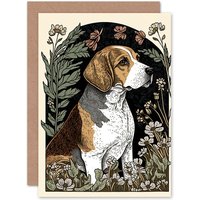Artery8 Birthday Card Beagle Dog with Daisies Modern Stylised Art Birthday