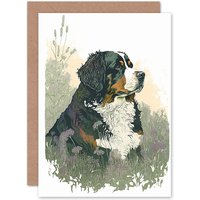 Artery8 Birthday Card Bernese Mountain Dog in Wild Flower Field Watercolour Art Birthday
