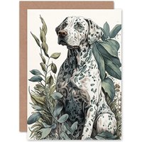 Artery8 Birthday Card Dalmatian Dog in Field Plants Modern Watercolour Art Birthday