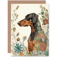Artery8 Birthday Card Doberman Dog with Spring Flowers Colourful Watercolour Art Birthday