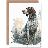 Artery8 Birthday Card German Pointer Dog Sitting in Field Modern Detailed Art Birthday