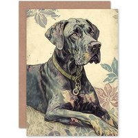 Artery8 Birthday Card Great Dane Dog with Floral Pattern Modern Linocut Art Birthday