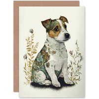 Artery8 Birthday Card Cute Jack Russell Dog Puppy & Flower Patterns Colour Pencil Art Birthday