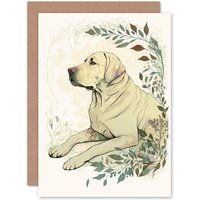 Artery8 Birthday Card Labrador Retriever Dog Lying in Field Modern Linocut Art Birthday