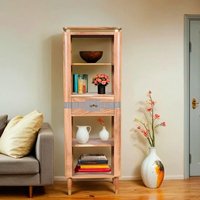 IH Design Alicia Acacia Wood 1 Drawers Slim Bookcase in Grey