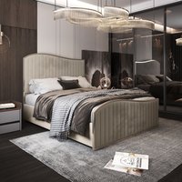 KDMD Brixton Upholstered Soft Velvet Metal Cream Bed Frame | Size: Small Double