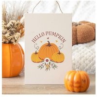 KDMD Autumn Days Hello Pumpkin Hanging Sign in White