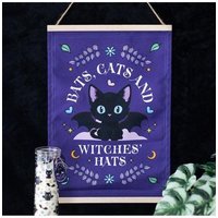 KDMD Bats, Cats & Witches Hats Fabric Wall Hanging in Blue