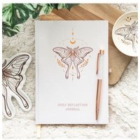 KDMD Luna Moth Daily Reflection Journal & Clear Quartz Crystal Pen in White