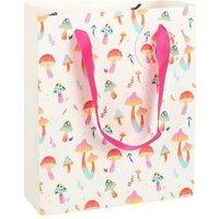 KDMD 23cm Medium Funky Fungi Mushroom Print Gift Bag in White