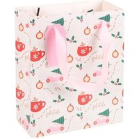 KDMD 23cm Medium Sugarplum Fun Christmas Print Gift Bag in Cream