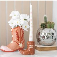 KDMD Brown Cowboy Boot Candle Holder with Taper Candle