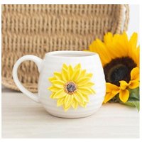 KDMD Hello Sunshine Rounded Mug with 3D Sunflower in White