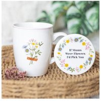 KDMD If Mums Were Flowers Floral Mug & Coaster Set in White
