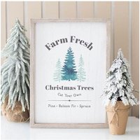 KDMD Farm Fresh Christmas Trees Framed Wall Art Print in White