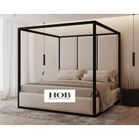 HOB Furniture Royal Washington Poster Bed, Luxury French Velvet, Cream | Size: Double