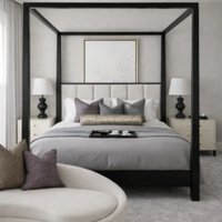 HOB Furniture Washington 4 Poster Bed, Luxury French Velvet, Silver | Size: King