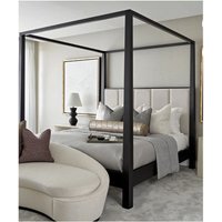 HOB Furniture Washington 4 Poster Bed, Luxury French Velvet, Cream | Size: Double