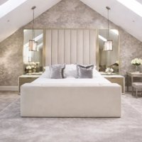 Janie Linear Design TV Bed Mirrored Headboard King