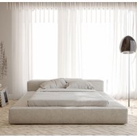 HOB Furniture Amber Bed, Boucle Teddy Fabric - Hb 56 Cm, Ivory in Off-White | Size: King