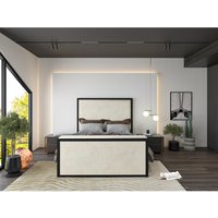 HOB Furniture Washington Metal Tv Bed, Luxury French Velvet, Cream | Size: Double