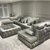 HOB Furniture Fully Buttoned Chesterfield Chaise End Sofa - Sofa Only - 14ftx6ftx6ft in Pale Grey