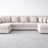 HOB Furniture Oxford Oyster U Shape Sofa With Contrast Piping - 10ftx6ftx6ft in Cool White