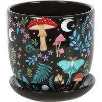 KDMD Dark Forest Print Ceramic Plant Pot with Saucer in Black