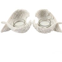 KDMD Set of 2 Winged Candle Holders in White