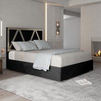 Casani Alison Upholstered Soft Velvet Metal Bed Frame in Black | Size: King