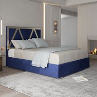 Casani Alison Upholstered Soft Velvet Metal Bed Frame in Blue | Size: King