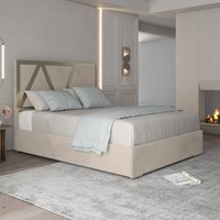 Casani Alison Upholstered Soft Velvet Metal Bed Frame in Cream | Size: King