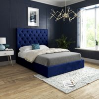 Casani Alma Upholstered Soft Velvet Bed Frame in Blue | Size: Double