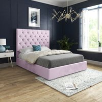 Casani Alma Upholstered Soft Velvet Bed Frame in Pink | Size: Double