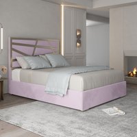 Casani Arabella Upholstered Soft Velvet Metal Bed Frame in Pink | Size: Small Double