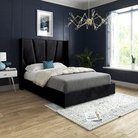 Casani Bellini Wide Curved Winged Upholstered Soft Velvet Bed Frame in Black | Size: Single