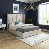 Casani Bellini Wide Curved Winged Upholstered Soft Velvet Bed Frame in Cream | Size: Small Double