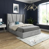Casani Bellini Wide Curved Winged Upholstered Soft Velvet Bed Frame in Grey | Size: King
